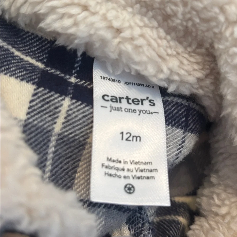 Carter's Plaid Jacket Sherpa Collar, Wolf Mountain Onesie Navy Jogger Pants Set
